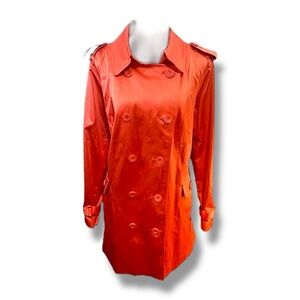 Joan Rivers Orange Trench Coat with Leopard Lining SZ 1X
